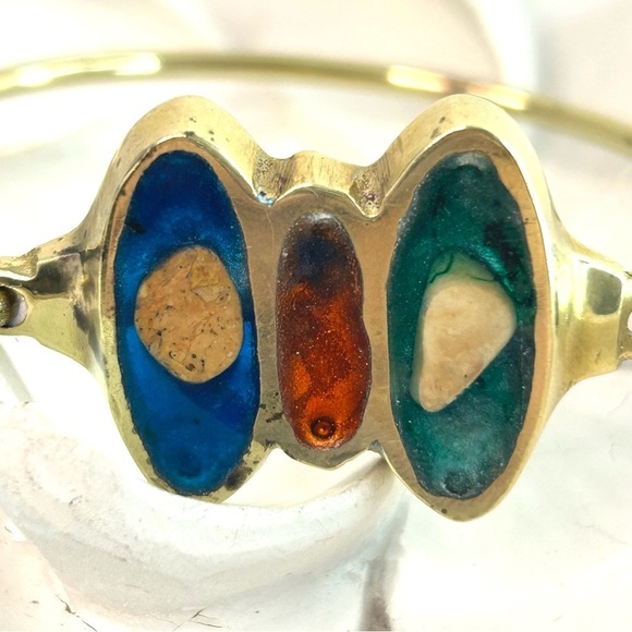 Artisan Made in Greece Inlay Stones Brass Bangle - Picture 13 of 16